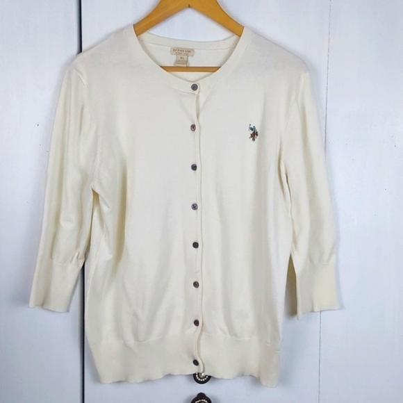 U.S. Polo Assn. Vintage White Cardigan Button Front Polo Pony Preppy Sz.XL - Picture 1 of 9